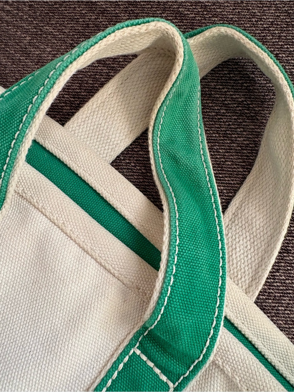 Lands' End Small Cream and Green Canvas Tote - Picture 2 of 8